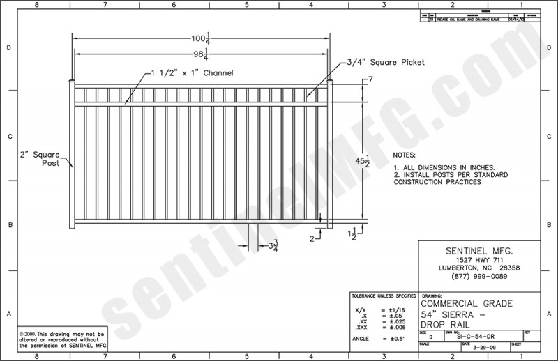 54 Inch Drop Rail - Sentinel Fence and Rail | Sentinel Fence and Rail